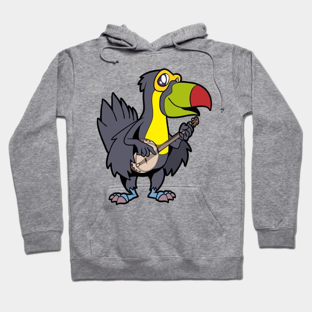 Comic toucan playing banjo Hoodie by Modern Medieval Design